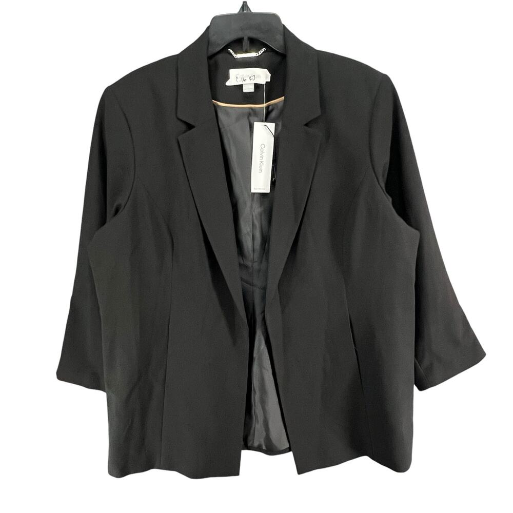 Calvin Klein Blazer Womens 20W Black Open Front Career Work Jacket Plus Size - Picture 2 of 16